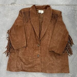 Vintage Brown Suede Fringe Jacket Western Blazer Tassel Leather Coat Womens L